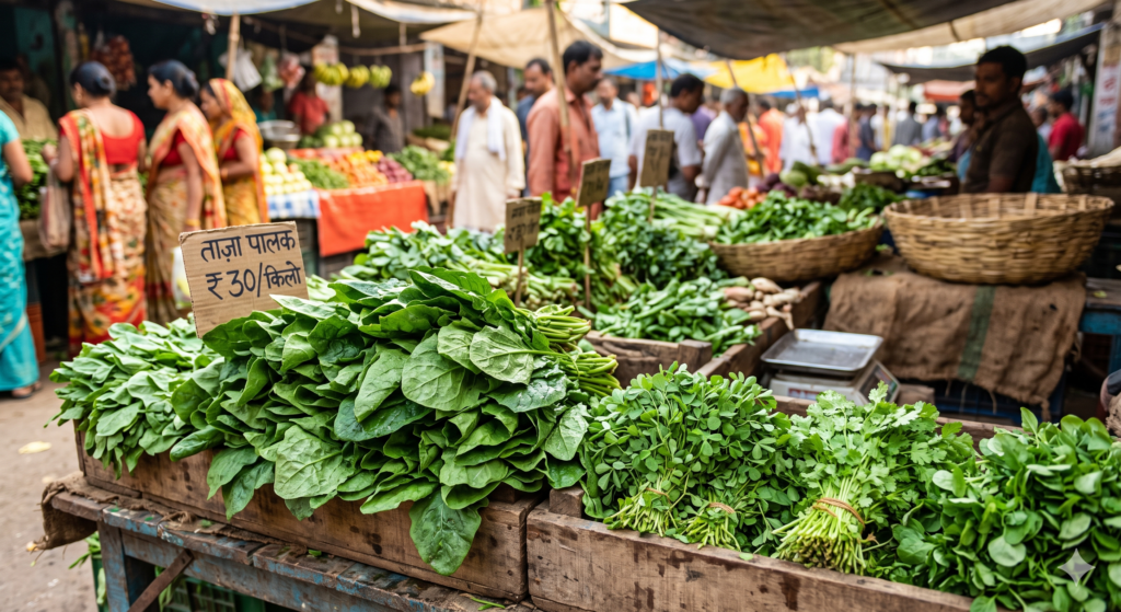 Fresh spinach and fenugreek for heart health.