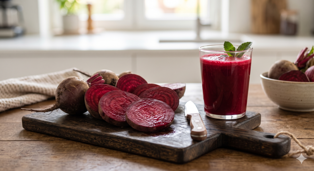 Beetroot juice for lowering high blood pressure naturally.