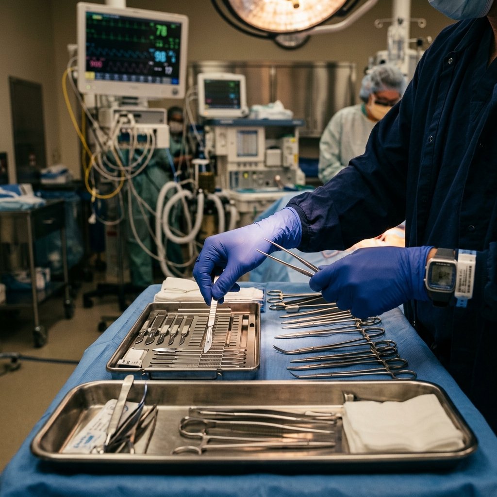 Cardiac surgeon performing aortic repair surgery